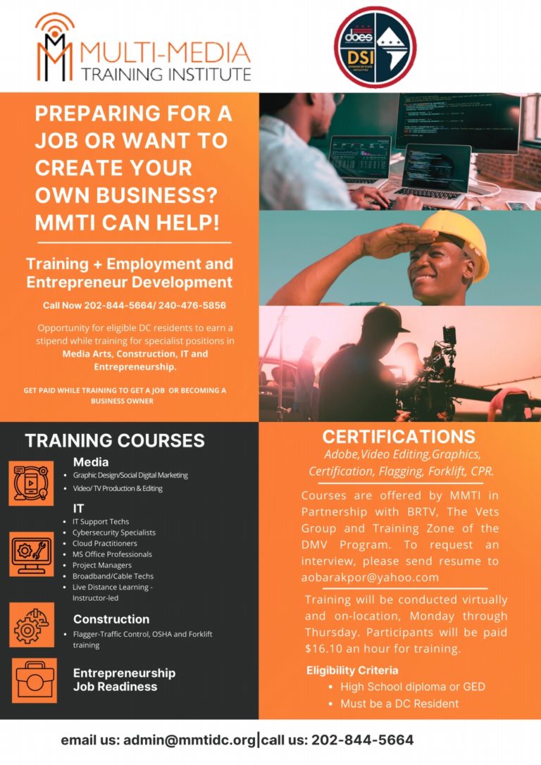 A flyer with pictures of people working on computers.