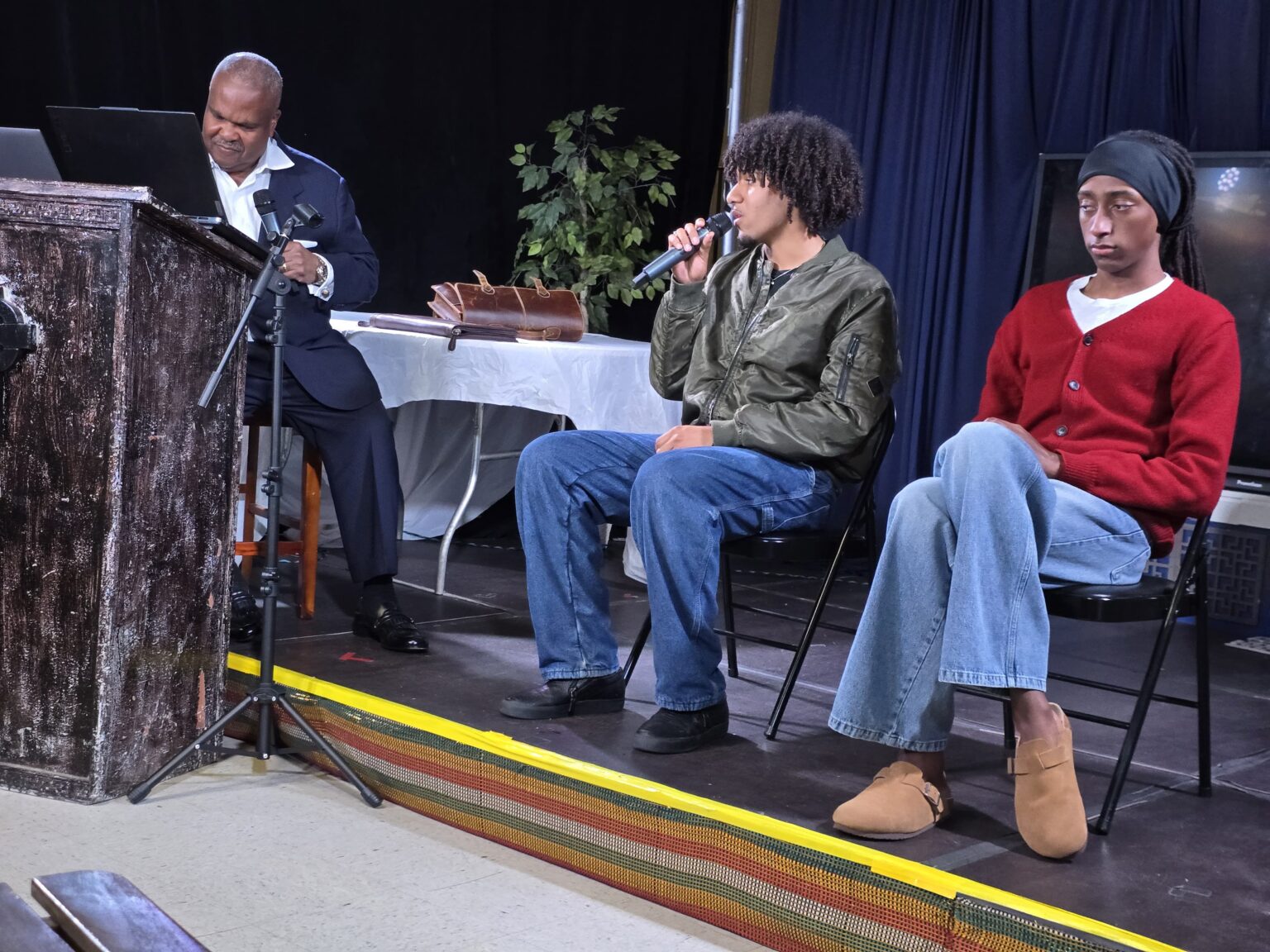 Mr. Jeffrey Bank with MMTI Students Adrian(green jacket) and Isaac (red)